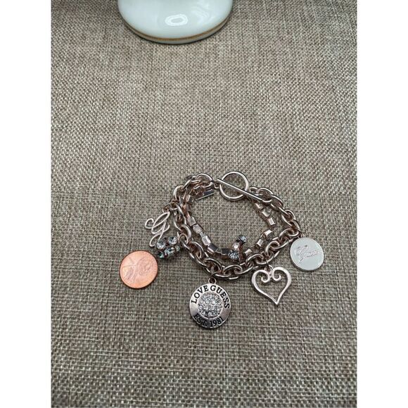 Vintage Guess Charmed Bracelet  Double-strand  Gold-tone Crystal, Rhinestones, H - Picture 8 of 9